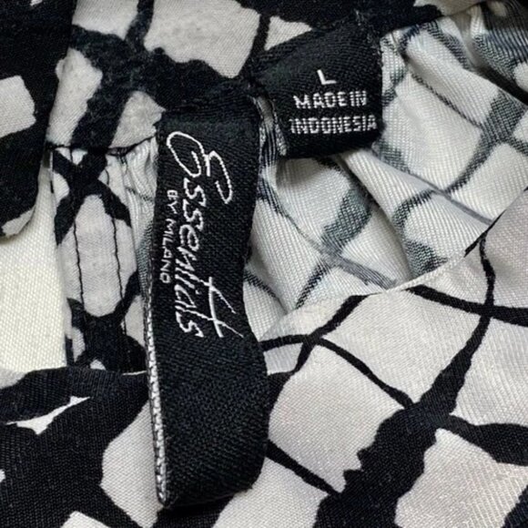 Essentials by Milano Career Tank Women's Large Black White Mock Neck Smocked Hem - Picture 8 of 9